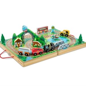 Melissa & Doug 17-Piece Wooden Take-Along Tabletop Railroad Train
